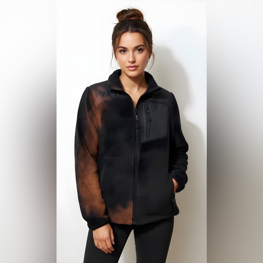 Faded Glory Black and Brown Teddy Jacket Size L
